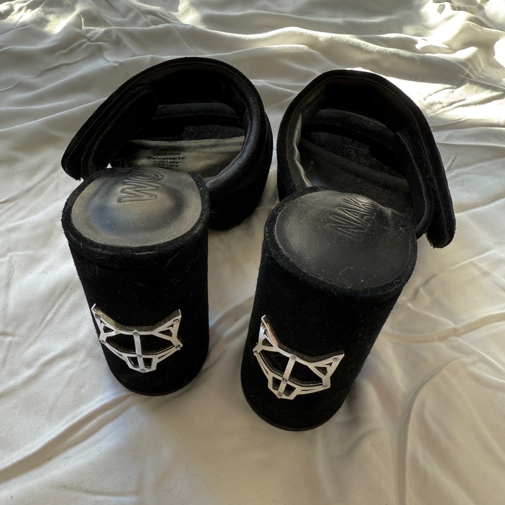 Black Platform Sandals with Silver Detail